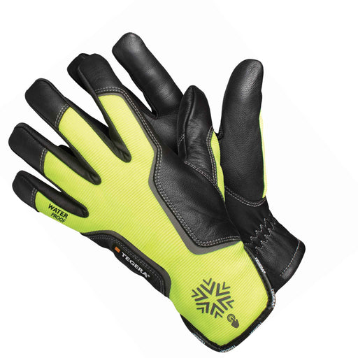 Lined leather water proof reflector gloves yellow/black -The Co-op