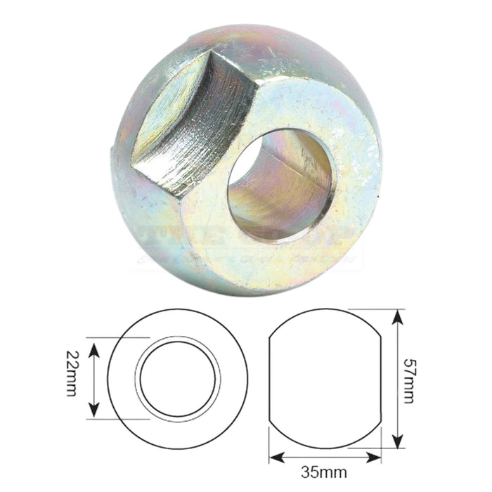 Metallic ball with dimensions on a white background