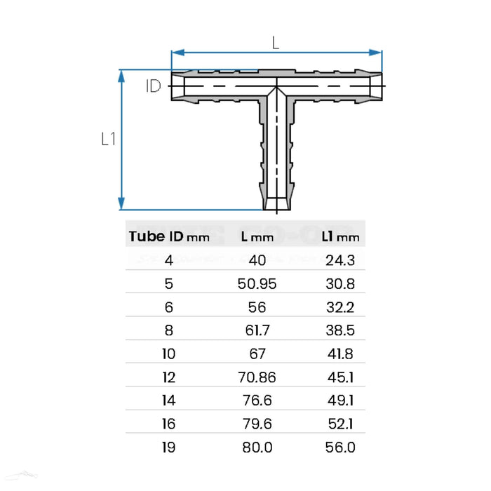 Tefen TEE Hose Barb push fit connection