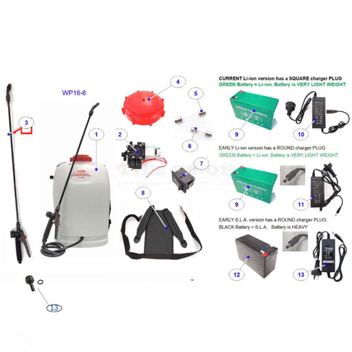 Silvan Selecta replacement spare parts for WP16 knapsack sprayer