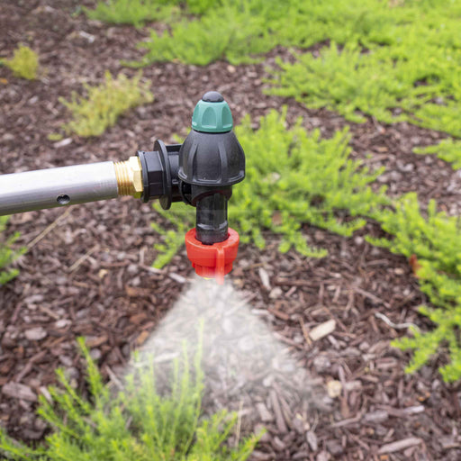 Fence-line spray nozzle holder with viton on/off valve and offset air induction spray nozzle M99-73