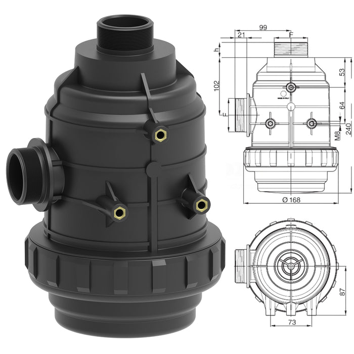 Suction Filter, 1-1/2 Ports & 24mm long inlet ARAG