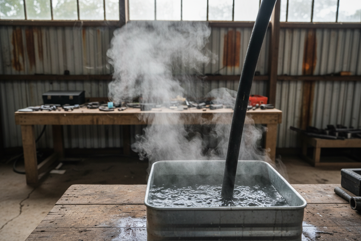 spray hose dipped in boiling water