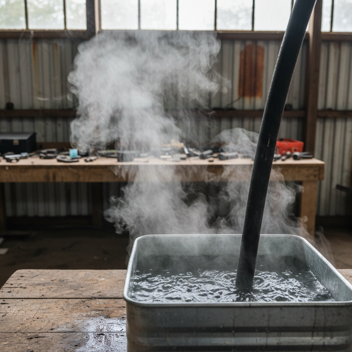 spray hose dipped in boiling water