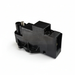 Black electrical connector on a white background