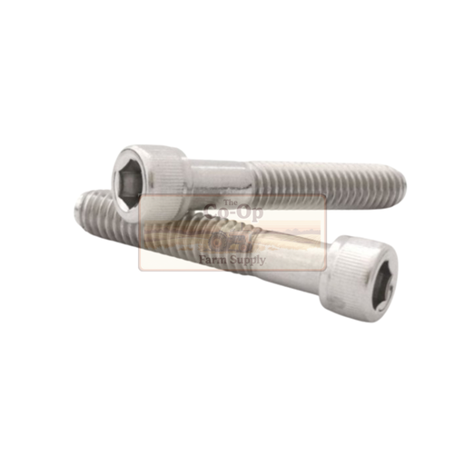 Two silver metal hex socket screws with threaded shafts, shown overlapping on a plain white background.