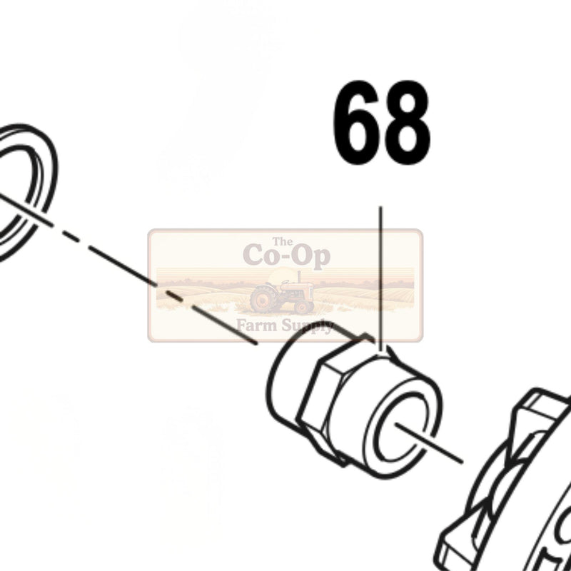 Black and white technical line drawing showing a cylindrical mechanical part with a dashed pointer line and the number 68 above it. A faint 'The Co-Op Farm Supply' watermark is visible in the center.