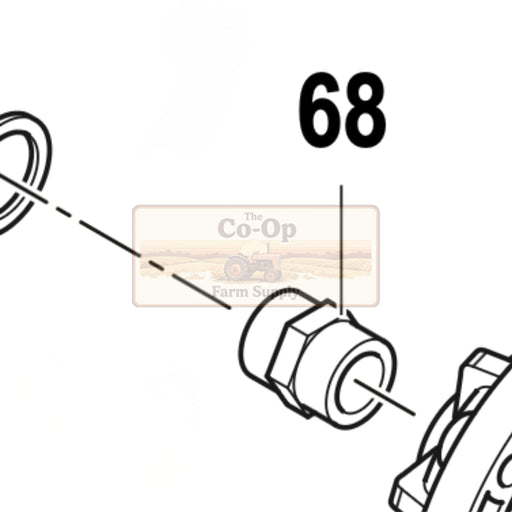 Black and white technical line drawing showing a cylindrical mechanical part with a dashed pointer line and the number 68 above it. A faint 'The Co-Op Farm Supply' watermark is visible in the center.