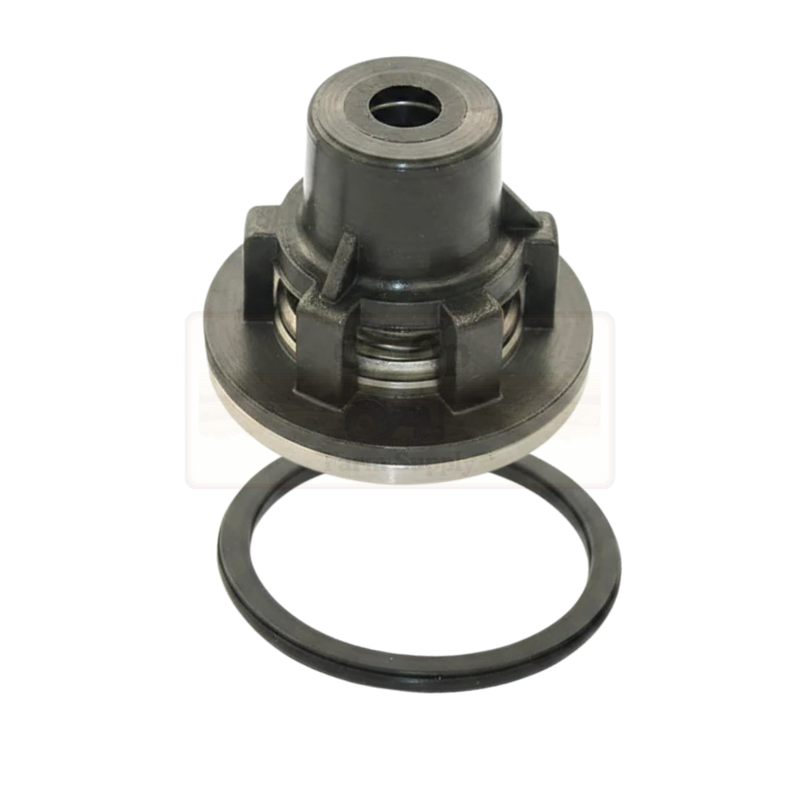 Mechanical component with a black and silver design on a white background