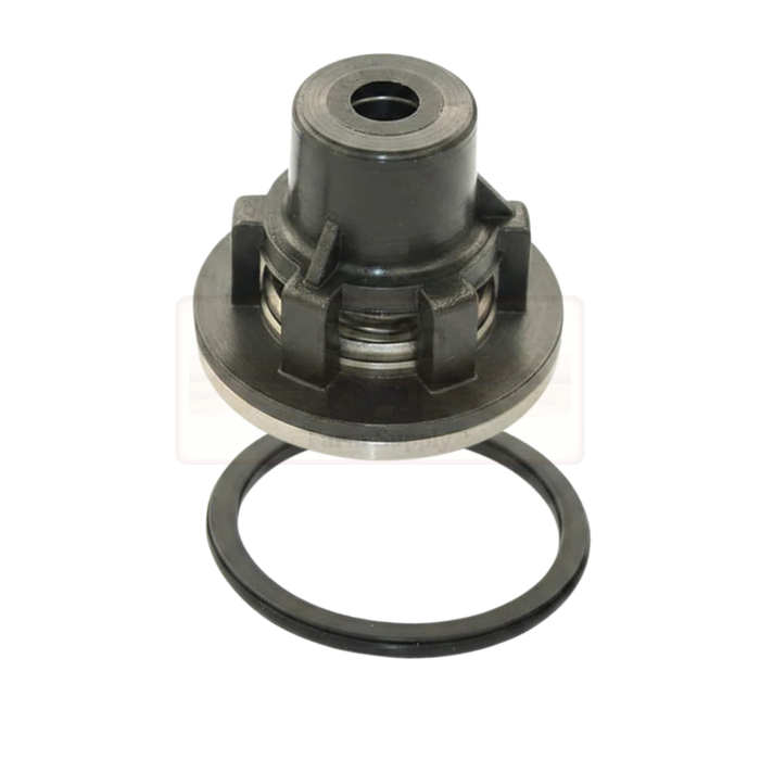 Mechanical component with a black and silver design on a white background