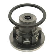 Mechanical component with black and silver finish on a white background
