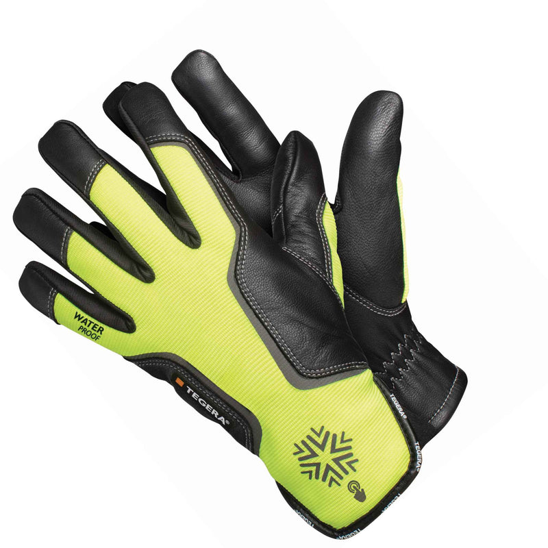 Lined leather water proof reflector gloves yellow/black -The Co-op