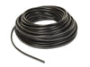 Coiled black rubber hose on a white background
