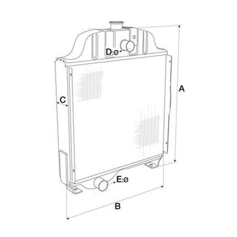 Technical drawing of a radiator with labeled dimensions on a white background