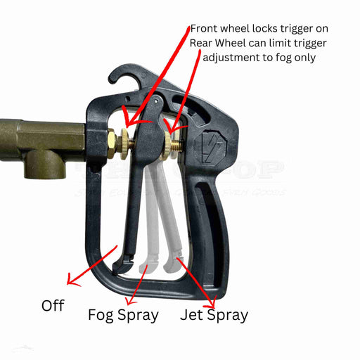 Adjustable trigger spray gun showing trigger actions