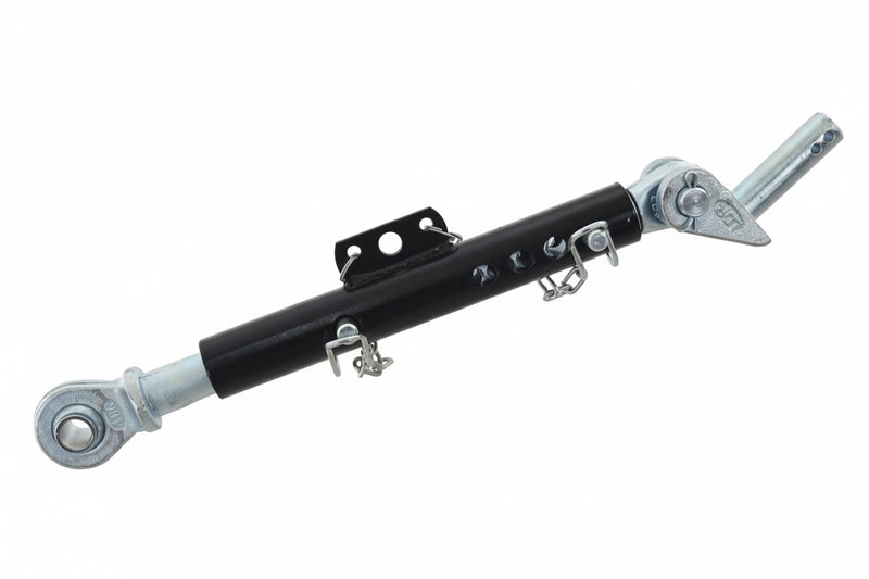 Mechanical lever or rod with metal components on a white background