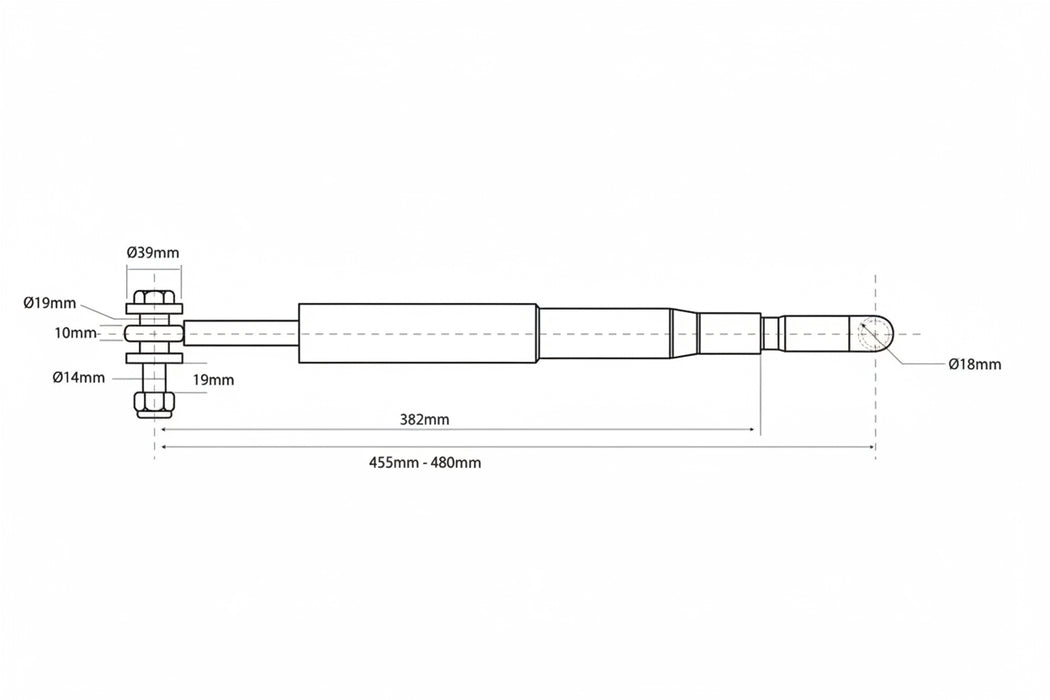 Technical drawing of a mechanical component with dimensions on a white background