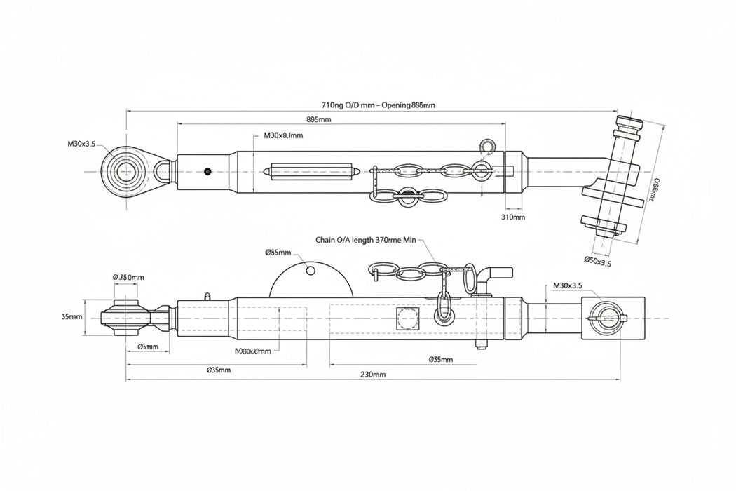 Technical drawing of a mechanical component on a white background