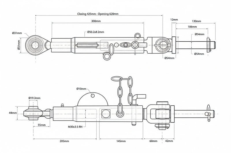 Technical drawing of a mechanical component with dimensions