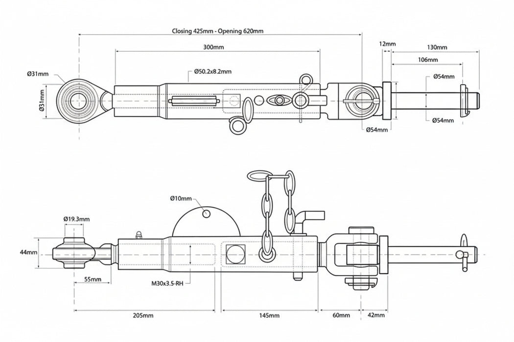 Technical drawing of a mechanical component with dimensions