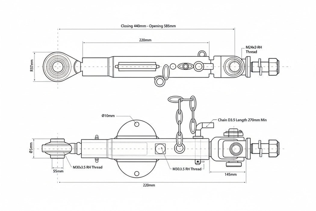 Technical drawing of a mechanical component with dimensions labeled