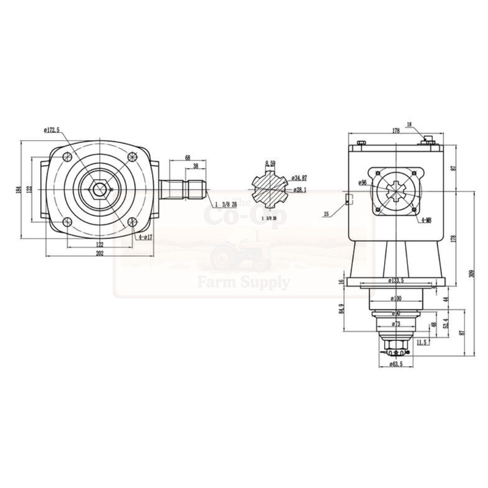 Schematic with dimensions on white background