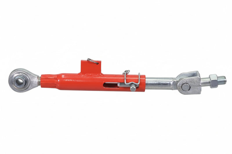 Red and silver mechanical tool on a white background