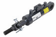 Hydraulic cylinder with visible branding on a white background