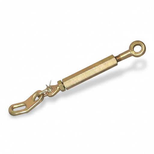 Brass turnbuckle on a white background