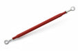 Red metal bar with eye bolts on a white background