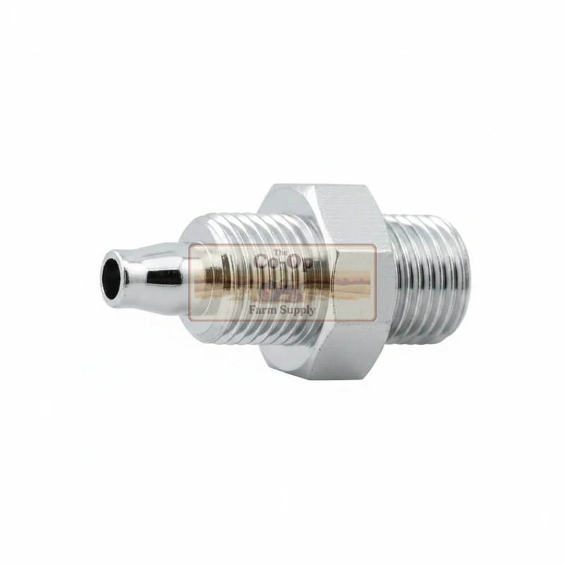Metal fitting with a clear label on a white background
