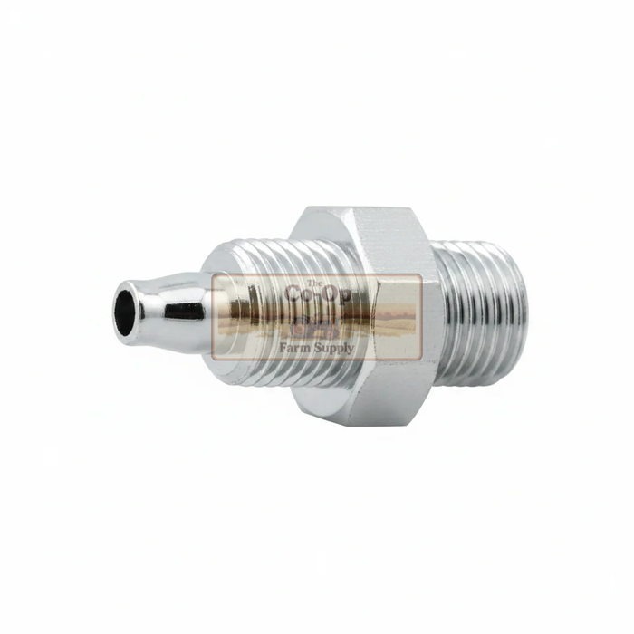 Metal fitting with a clear label on a white background