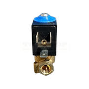 Small mechanical valve with brass components on a white background