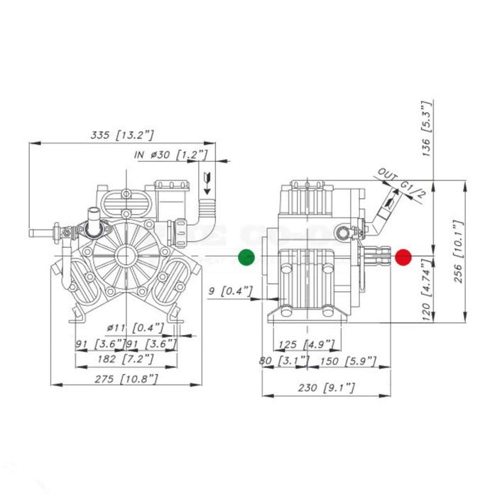 Bertolini high pressure diaphagm pump model PA 530 VF 23.6004.97.3 dimensions data