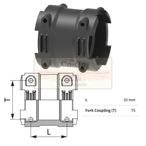 T5 Fork coupling and line drawing with specifications