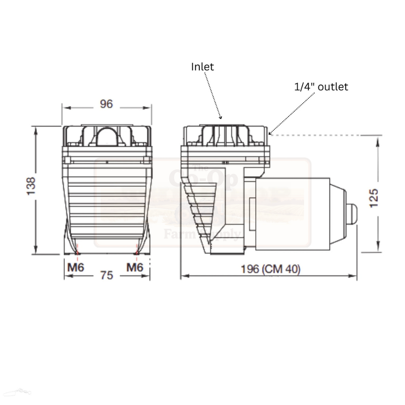 Technical drawing of a valve with labeled dimensions and features