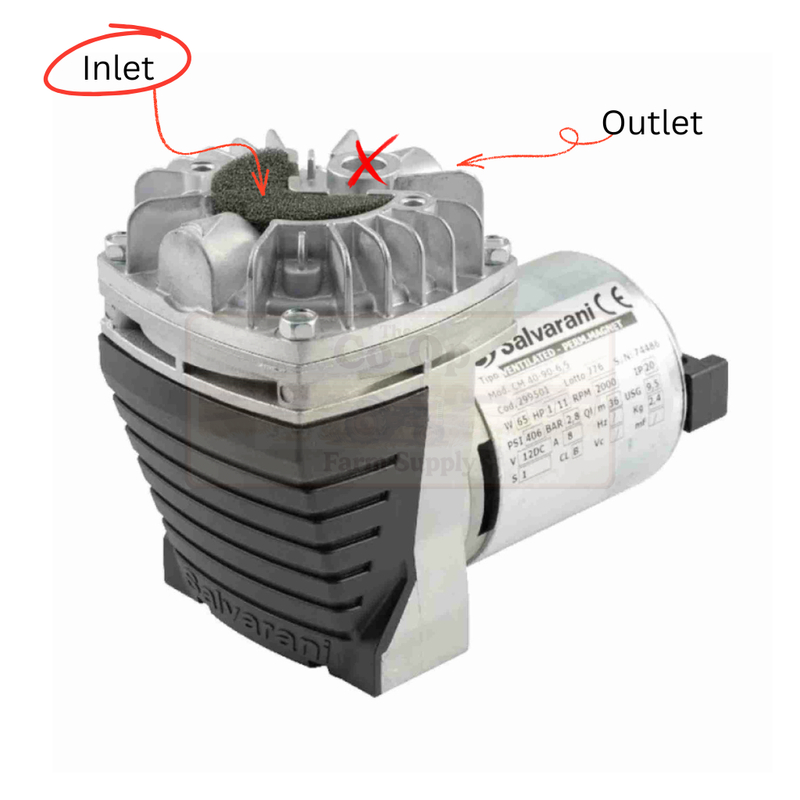 Mechanical device with 'Inlet' and 'Outlet' labels on a white background