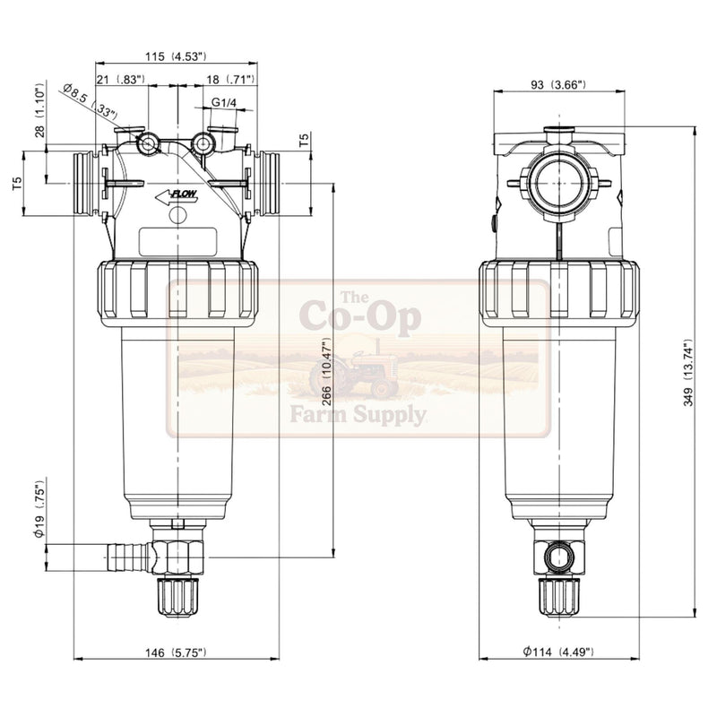 Schematic drawing of pressure line filter 