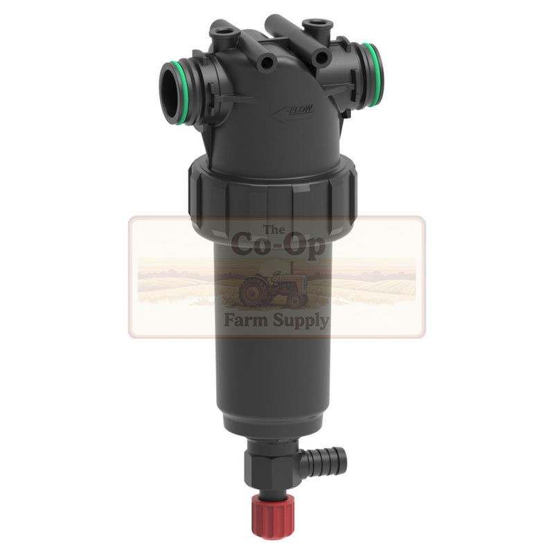 Pressure line filter with green O'rings and THE Co-op label
