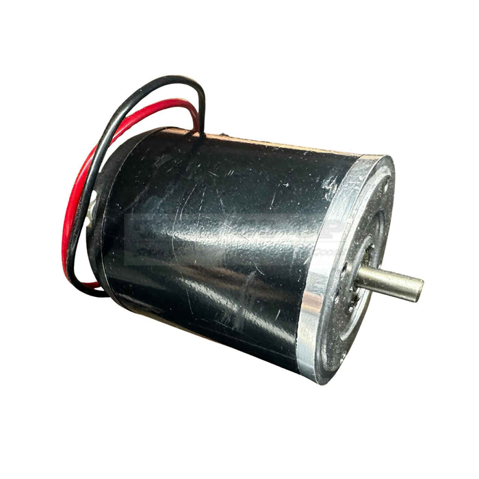 DC motor with red and black wires on a white background