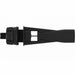 Black polymer fitting with threaded end on a white background
