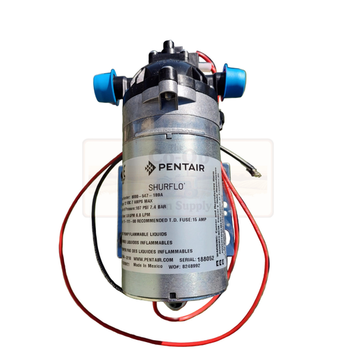 Pentair Shurflo pump with wiring on a white background