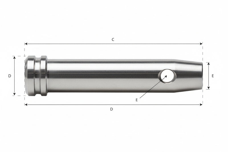 Technical drawing of a cylindrical component with dimensions labeled