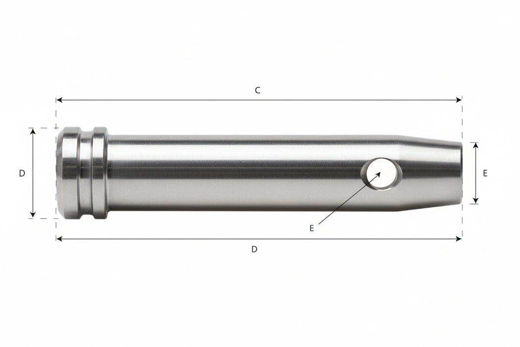 Technical drawing of a cylindrical component with dimensions labeled