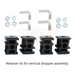 Retainer kit for vertical dropper assembly with black plastic components and metal hardware on a white background.