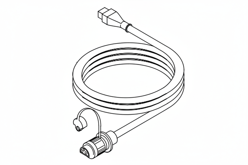 Diagram of a cable with connectors on a white background