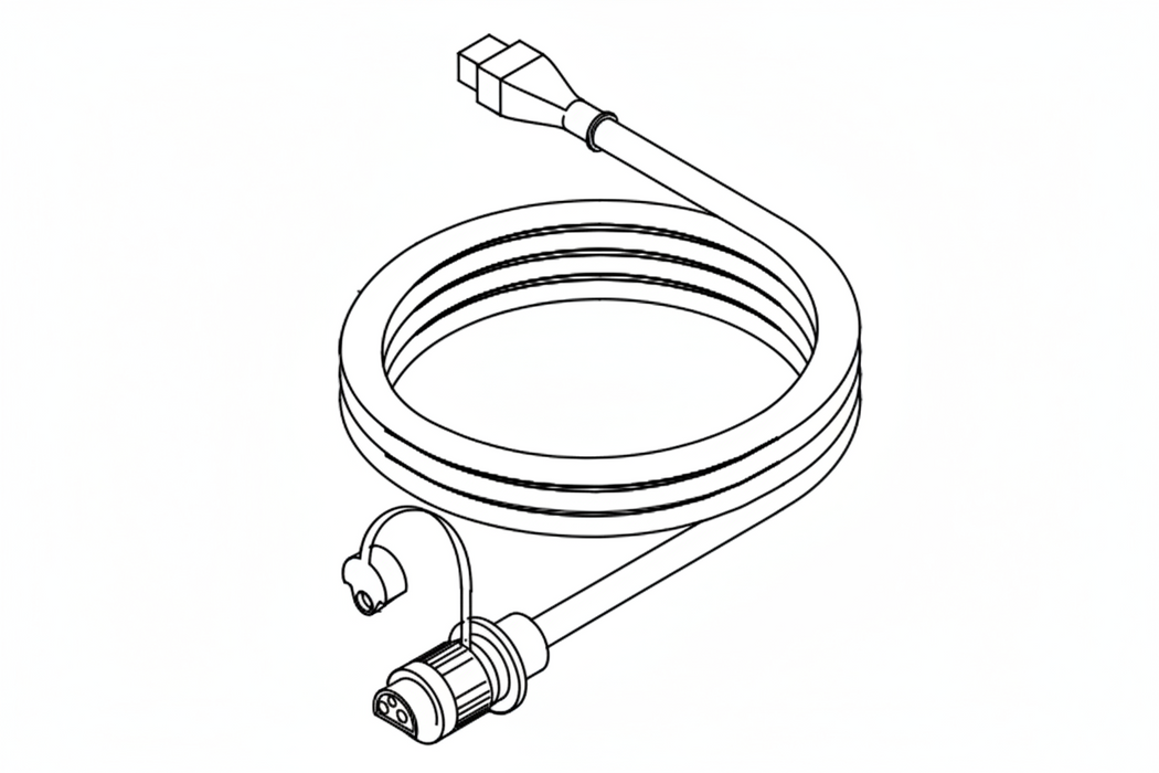 Diagram of a cable with connectors on a white background