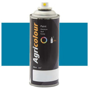 Agricolour spray paint can with a blue color swatch on a white background