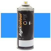 Agricolour spray paint can on a white background with blue color swatch.