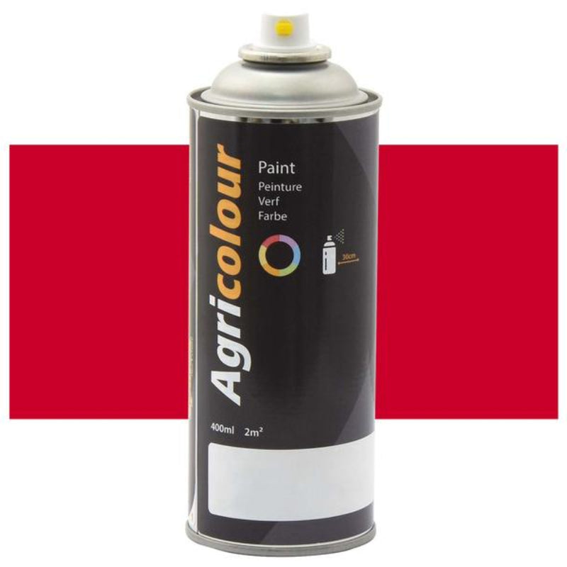 Agricolour spray paint can with a red color swatch on a white background